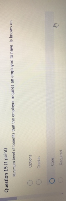 Question 15 (1 point) Minimum level of benefits