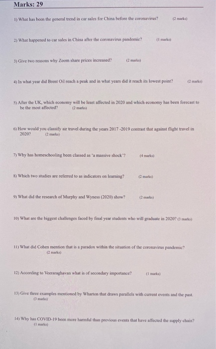 Marks: 29 1) What has been the general trend in