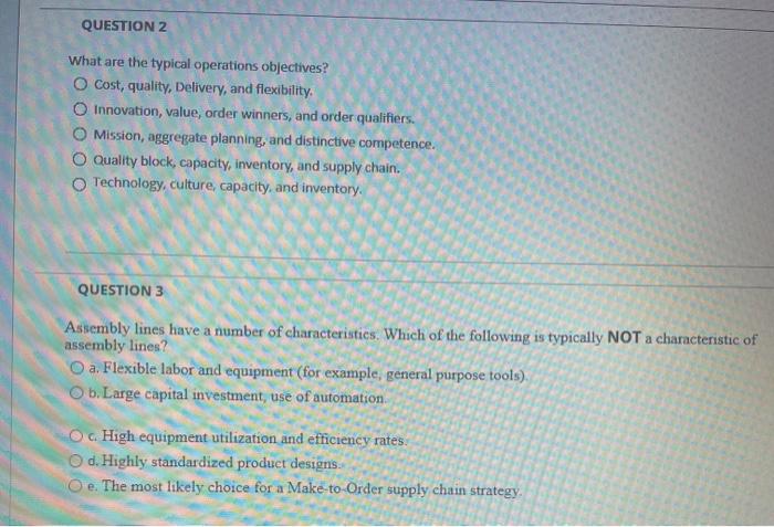 QUESTION 2 What are the typical operations