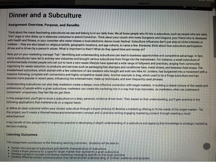 i need help finding a subculture and creating a