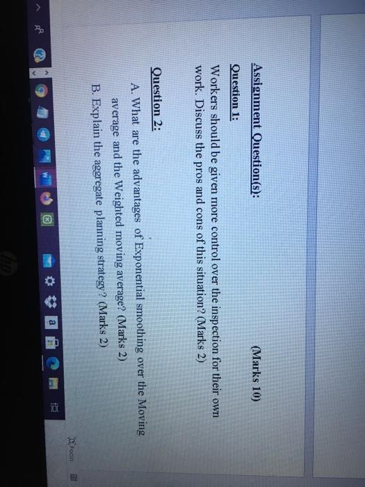 Assignment Question(s): (Marks 10) Question 1: