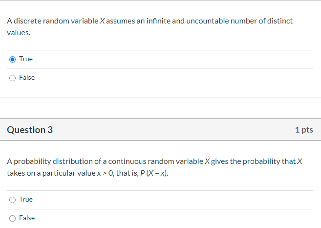 A discrete random variable X assumes an infinite