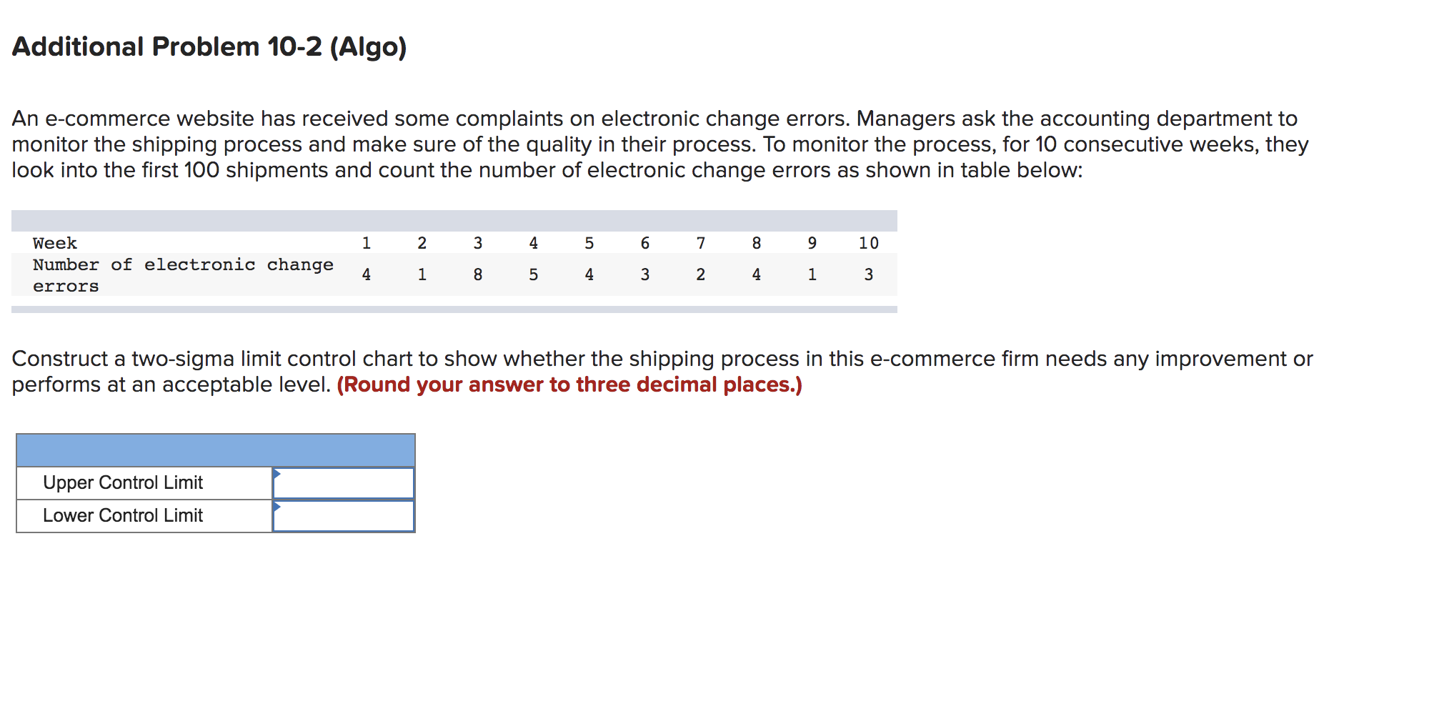 Additional Problem 10-2 (Algo) An e-commerce