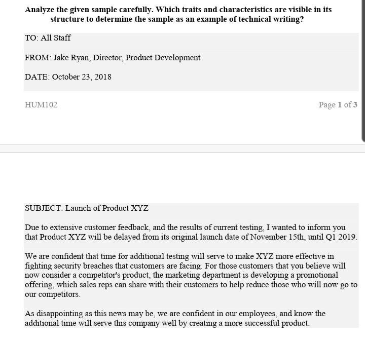 Analyze the given sample carefully. Which traits