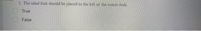 1. The salad fork should be placed to the left of
