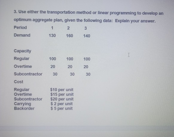 3. Use either the transportation method or linear