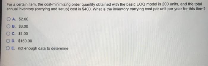 For a certain item, the cost-minimizing order