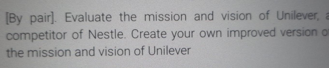 [By pair). Evaluate the mission and vision of