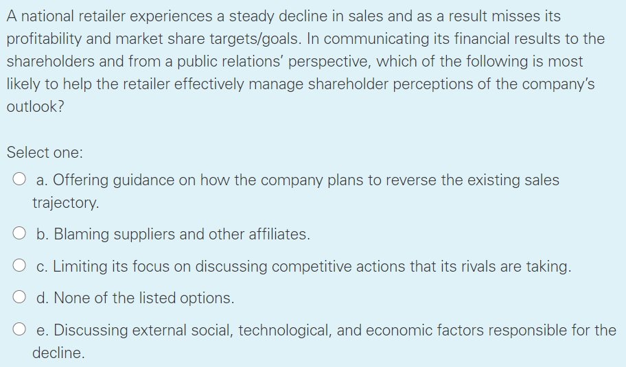 A national retailer experiences a steady decline