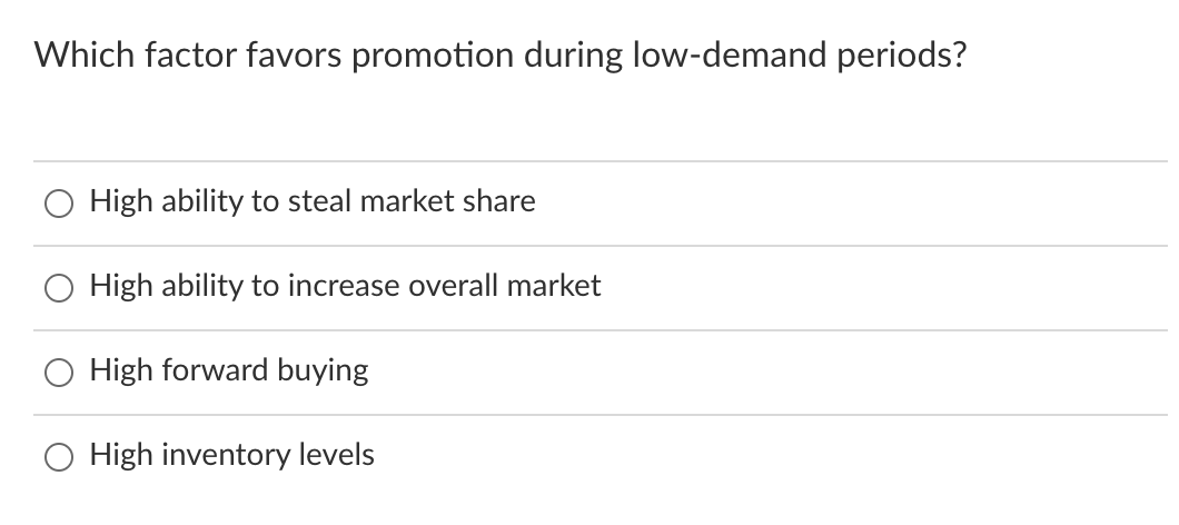 Which factor favors promotion during low-demand