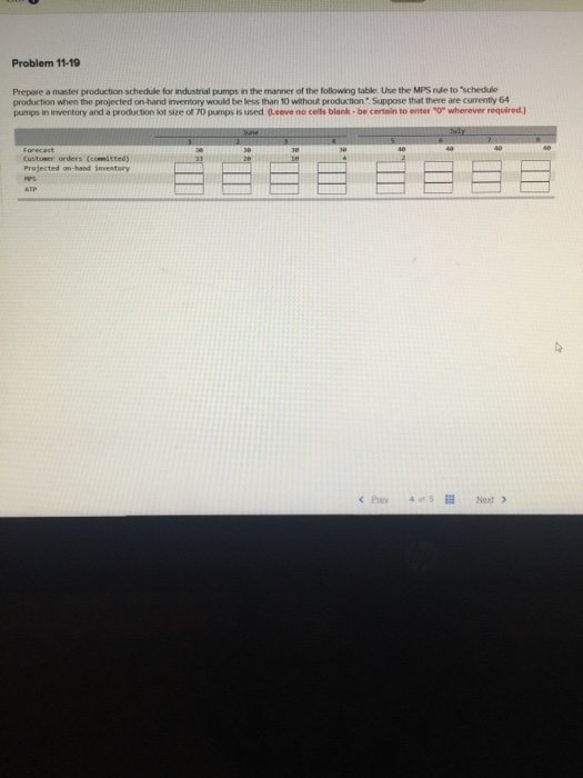 Problem 11-19 Prepare a master production