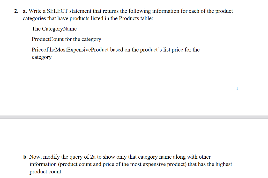 2. a. Write a SELECT statement that returns the