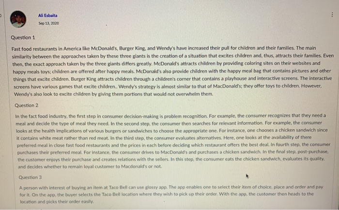 marketing coment a classmate( one paragraph 5+