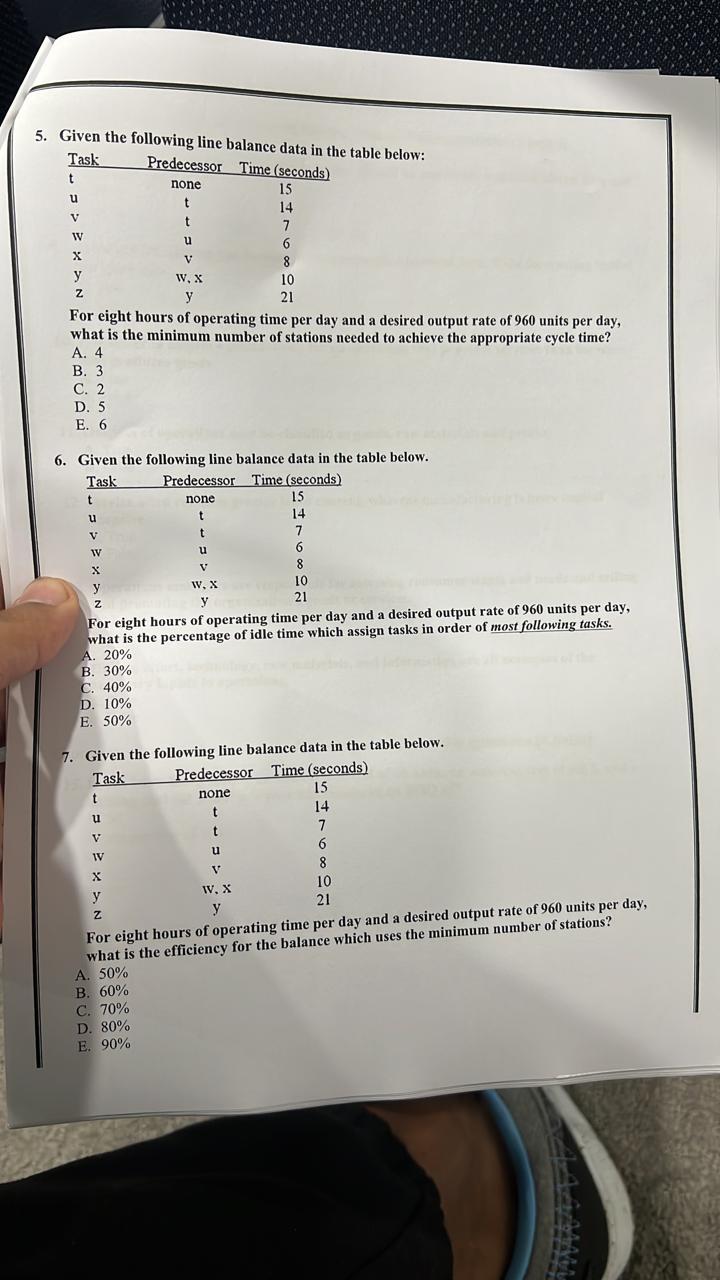 6 and 7 required t u t V W 5. Given the following