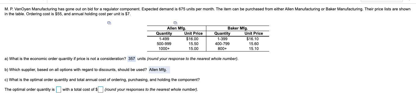 I need help with question C! M. P. VanOyen