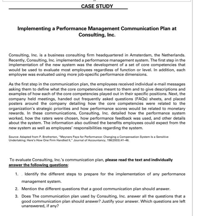 CASE STUDY Implementing a Performance Management