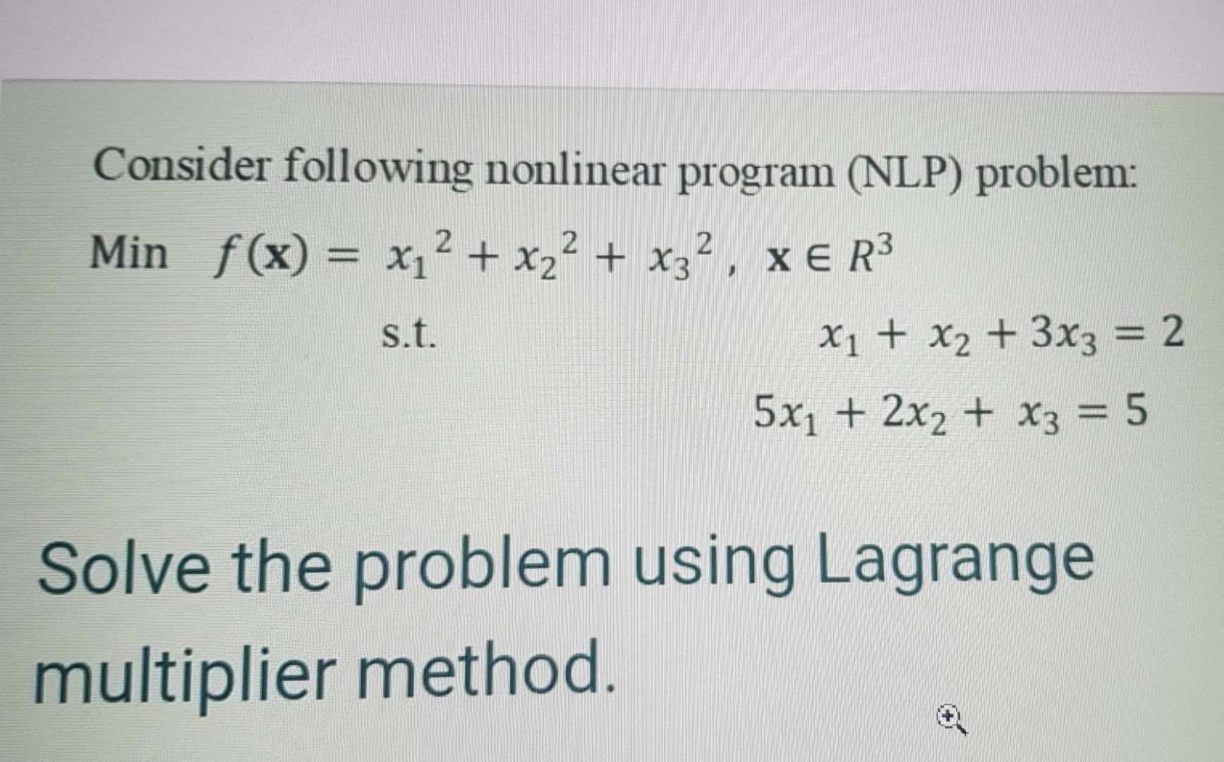 2 2 2 Consider following nonlinear program (NLP)