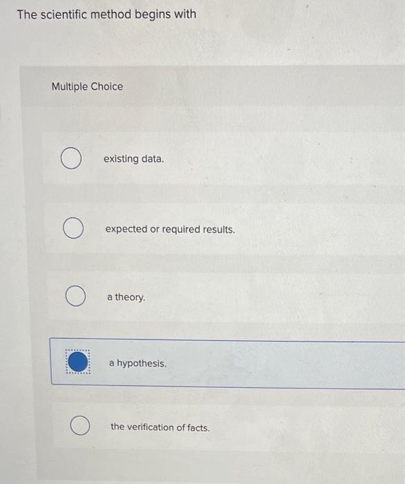 The scientific method begins with Multiple Choice