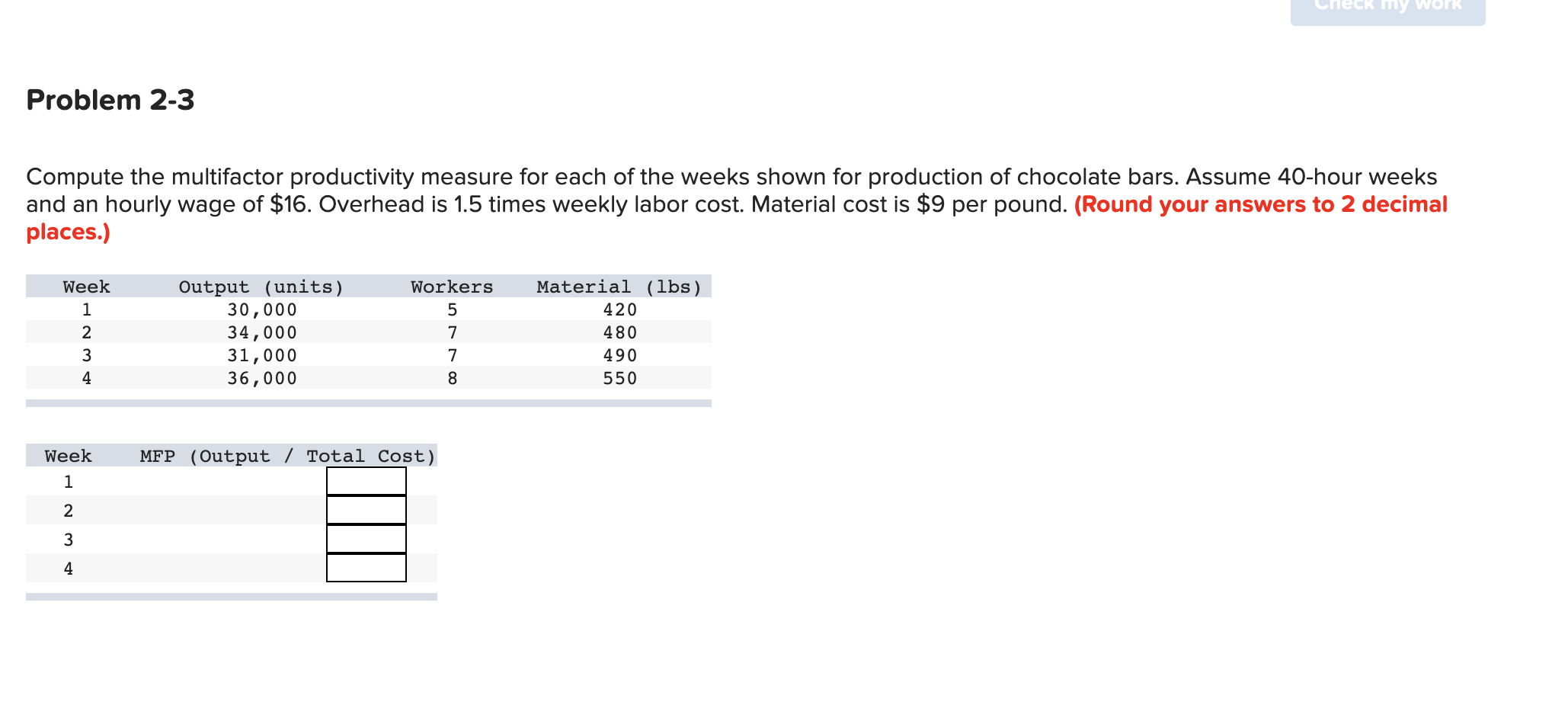 my Work Problem 2-3 Compute the multifactor