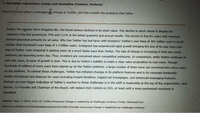 1. Managing organization change and innovation