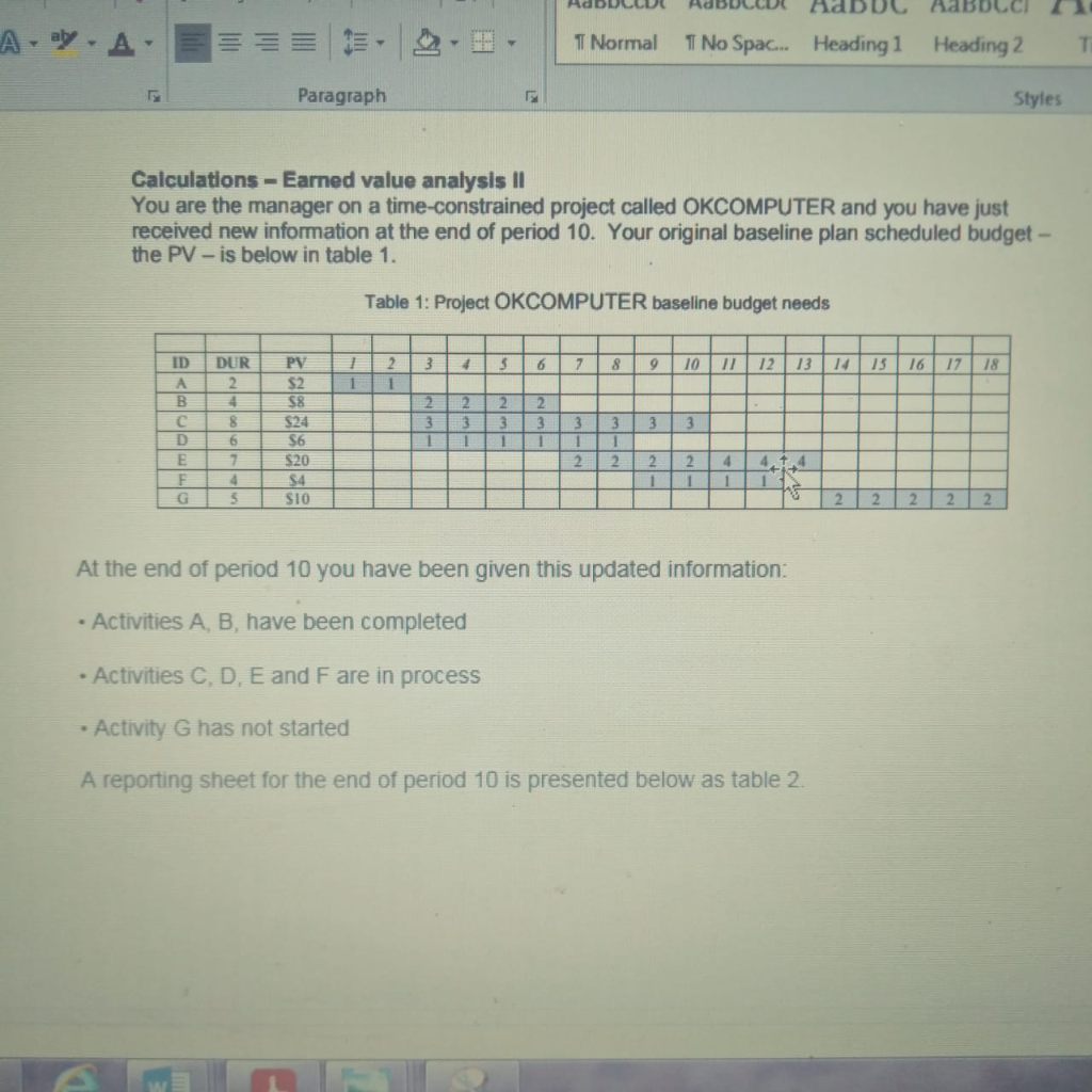 Paragraph Please calculate the following: Work