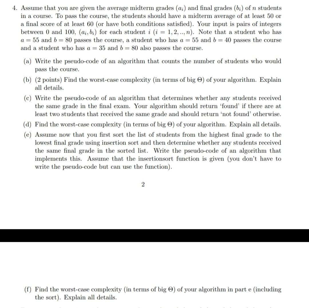 4. Assume that you are given the average midterm