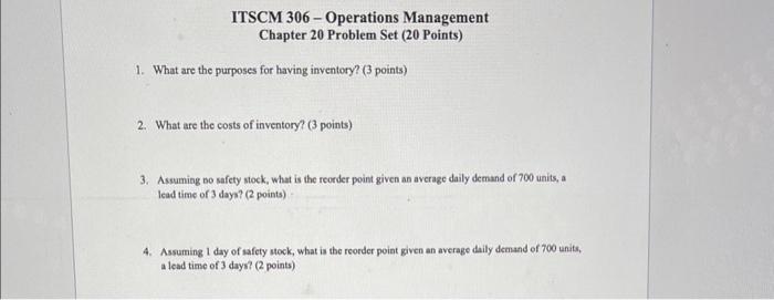 ITSCM 306 - Operations Management Chapter 20