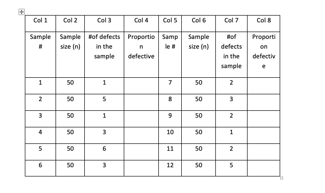 Col 1 Col 2 Col3 Col 4 Col 5 Col 6 Col 7 Col 8