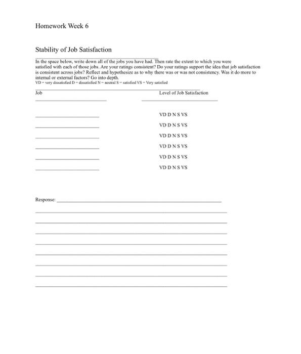 Stability of Job Satisfaction In the space below,