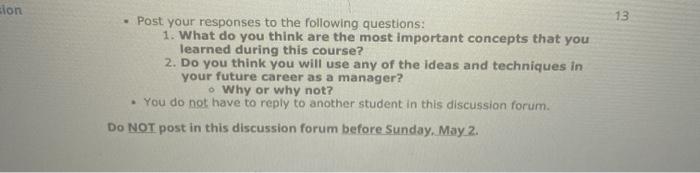 zion 13 Post your responses to the following