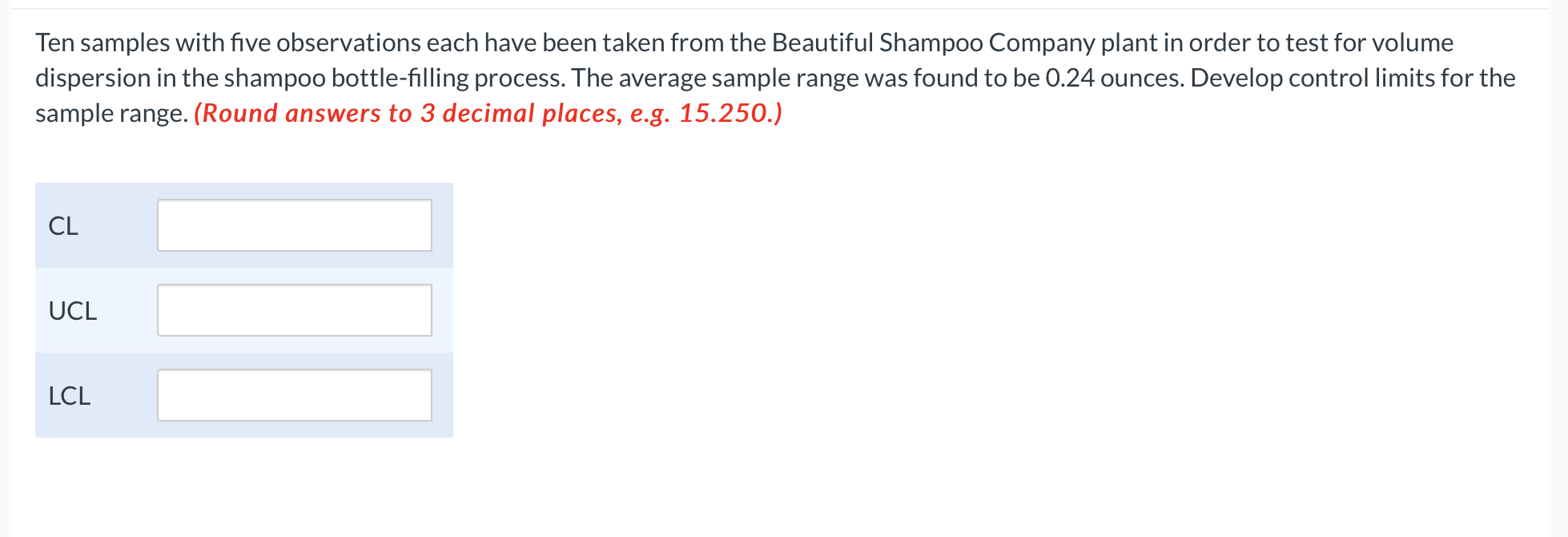 Ten samples with five observations each have been