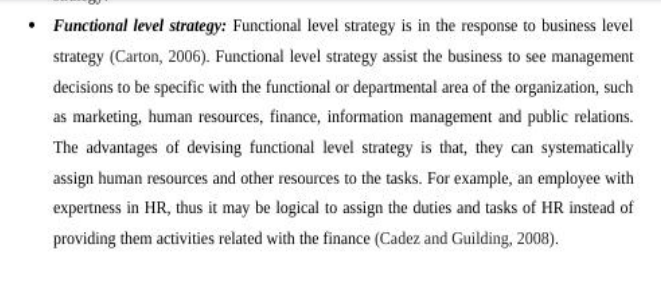 Functional level strategy: Functional level