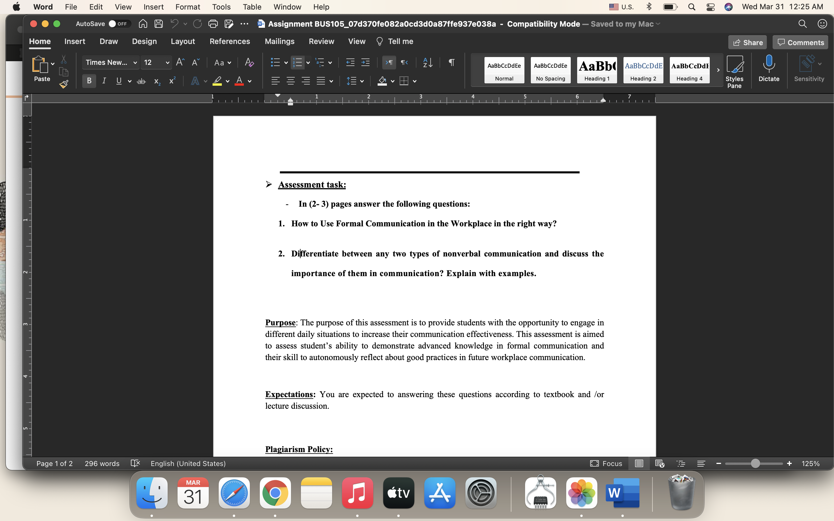 Word File Edit View Insert Format Tools Table
