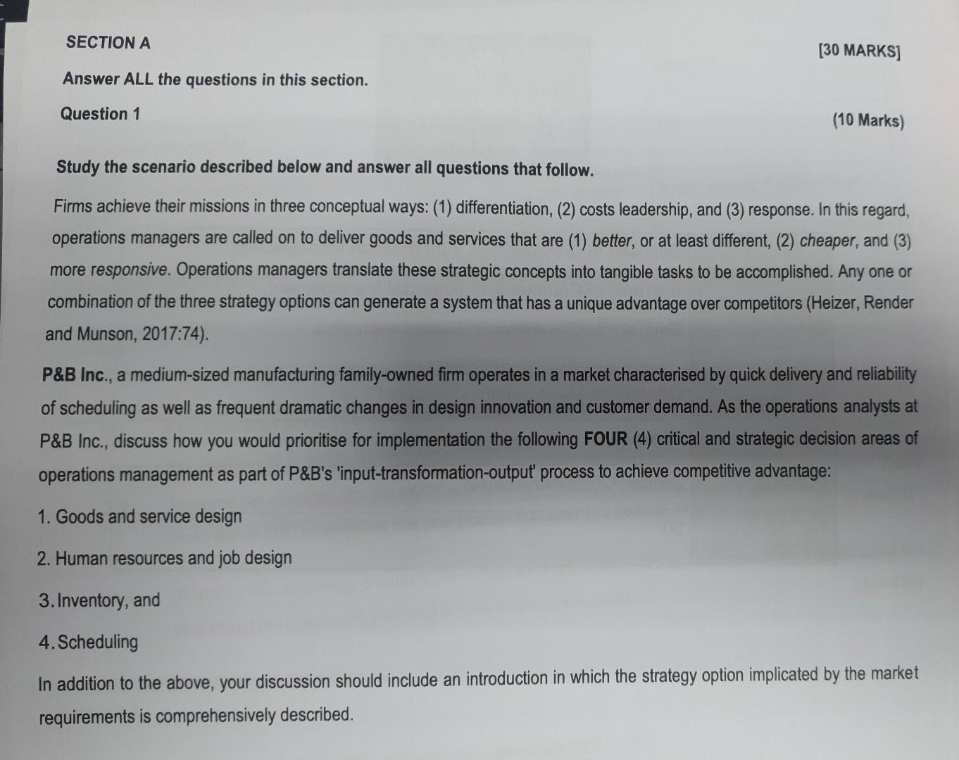 Question 1// Ops Management please assist with