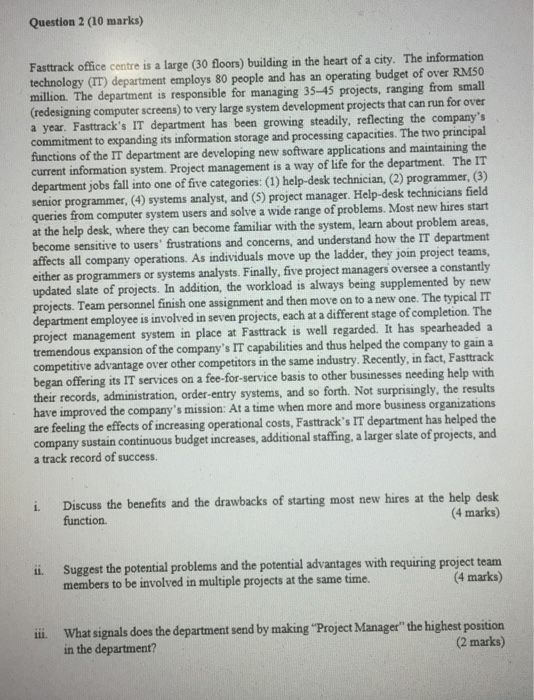 Help Question 2 (10 marks) Fasttrack office