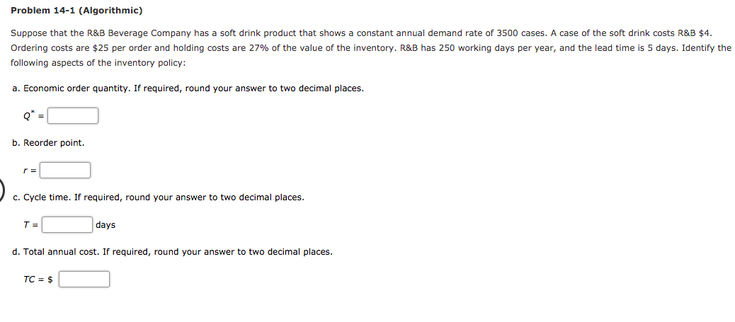 Problem 14-1 (Algorithmic) Suppose that the R&B