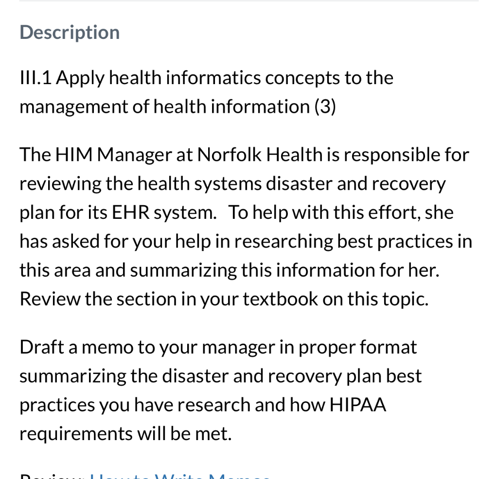 III.1 Apply health informatics concepts to the