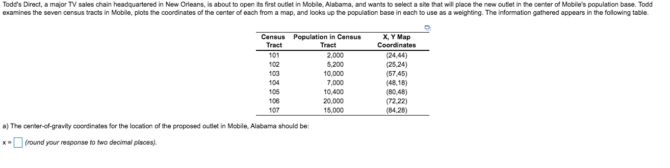 y=( round your response to 2 decimals) b) Census
