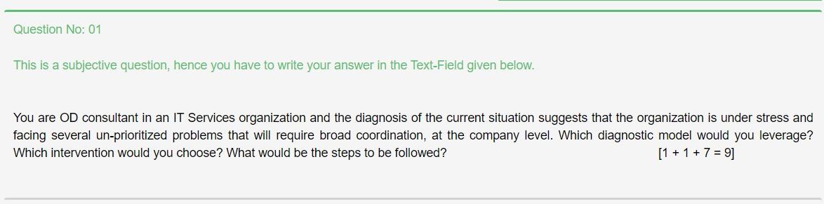 Question No: 01 This is a subjective question,