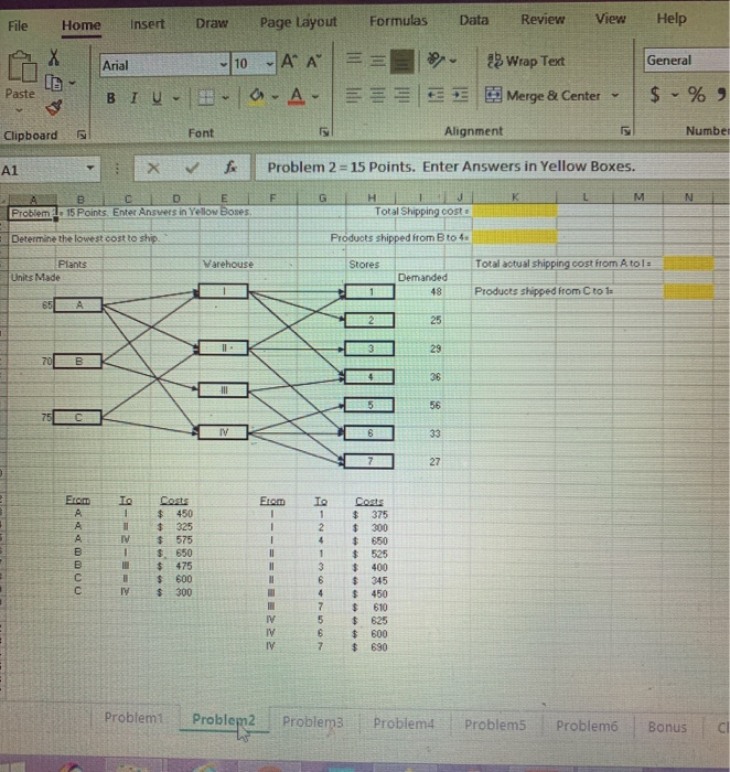 answers with excel formulas File Home Insert Draw