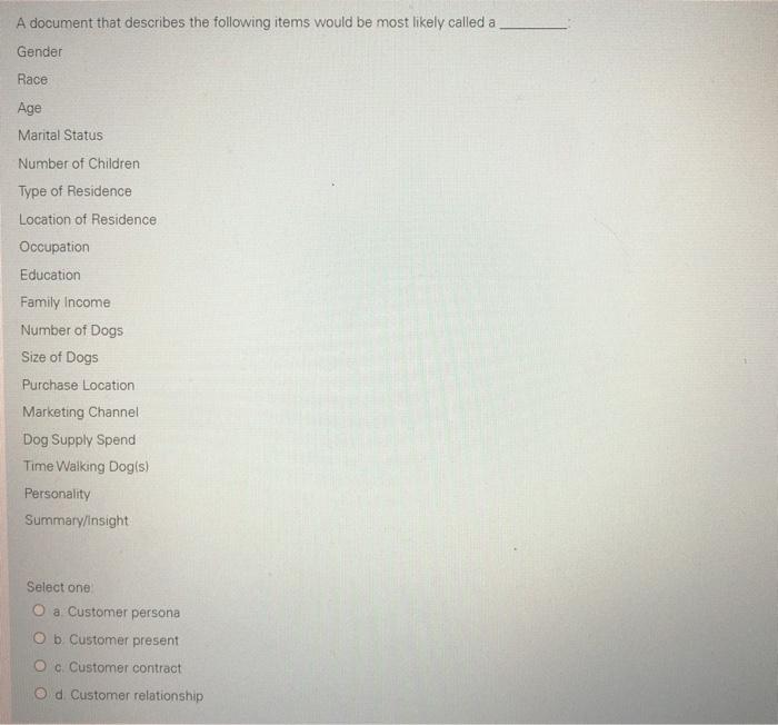 A document that describes the following items