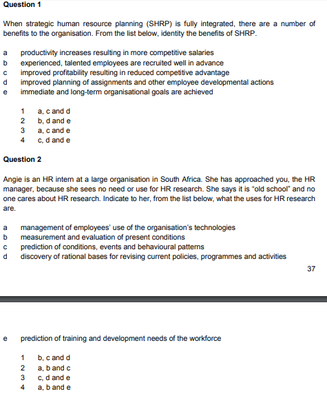 Question 1 When strategic human resource planning