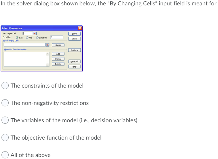 In the solver dialog box shown below, the "By