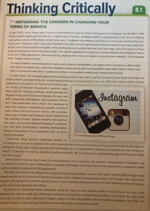 Thinking Critically 8.1 Instagram >> INSTAGRAM: