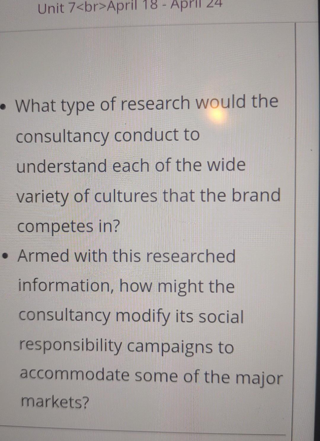 Unit 7 April 18 - April 24 Simulated Business