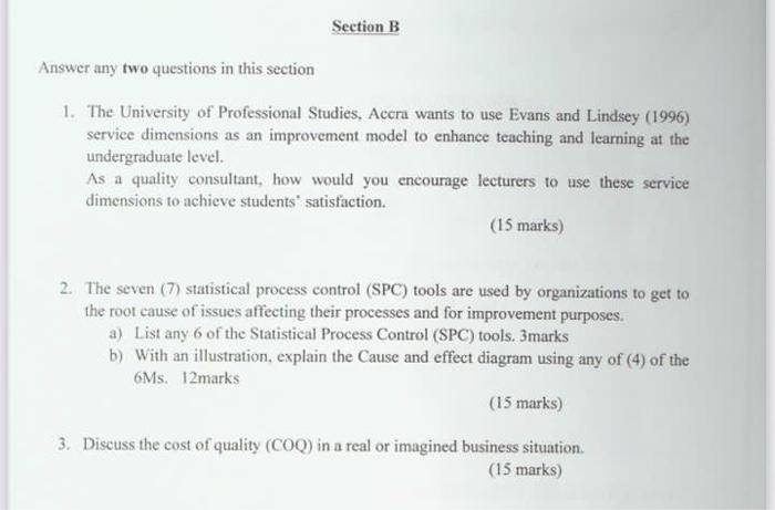 TOTAL QUALITY MANAGEMENT Section B Answer any two