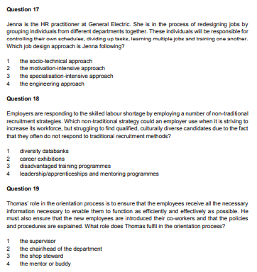 Question 17 Jenna is the HR practitioner at