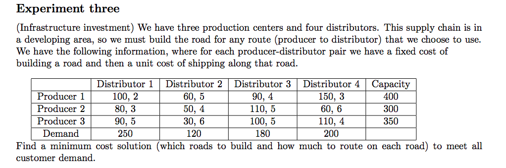 Liner program using excel Experiment three