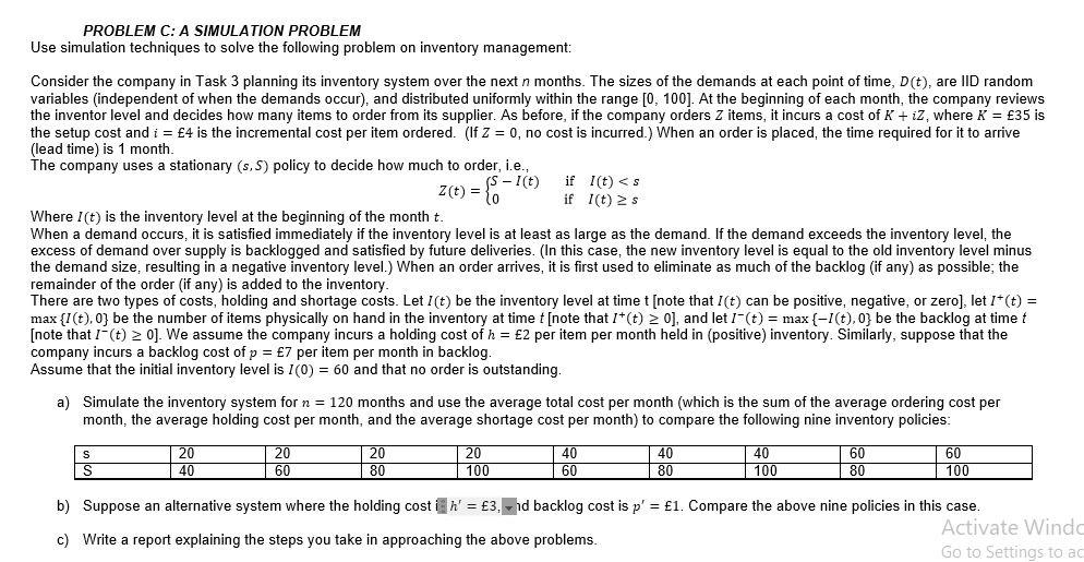 PROBLEM B: AN INVENTORY MANAGEMENT PROBLEM In the