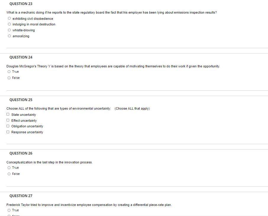 QUESTION 23 What is a mechanic doing if he